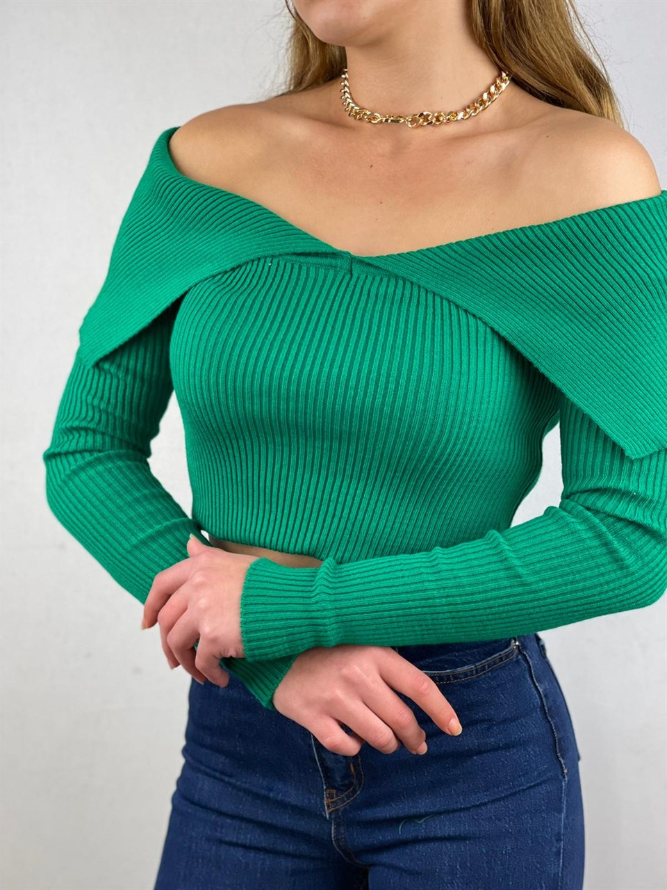 Yaka Detay Pembe Triko Kazak