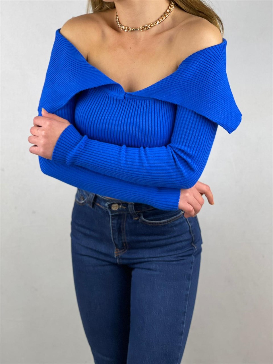 Yaka Detay Pembe Triko Kazak