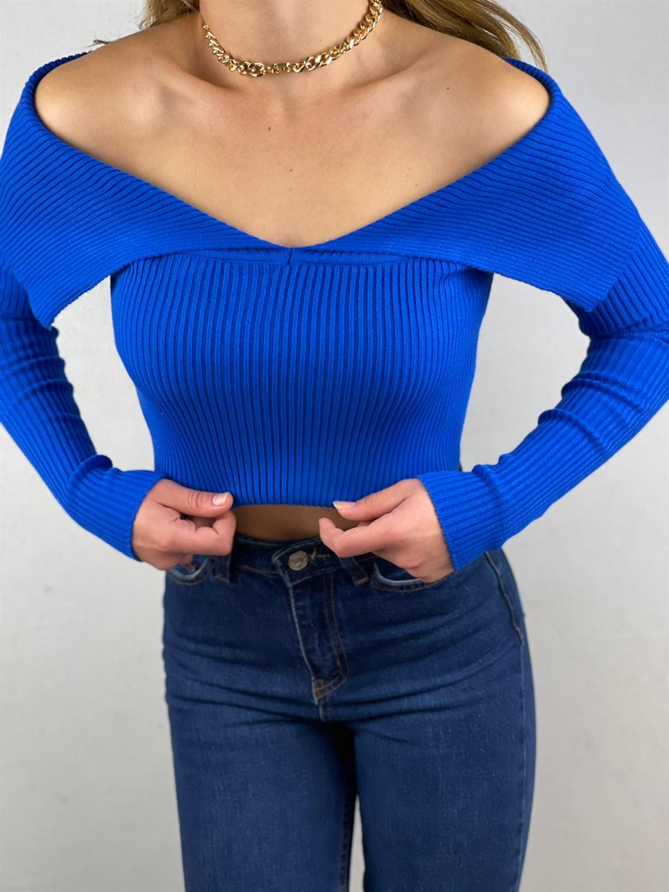 Yaka Detay Pembe Triko Kazak