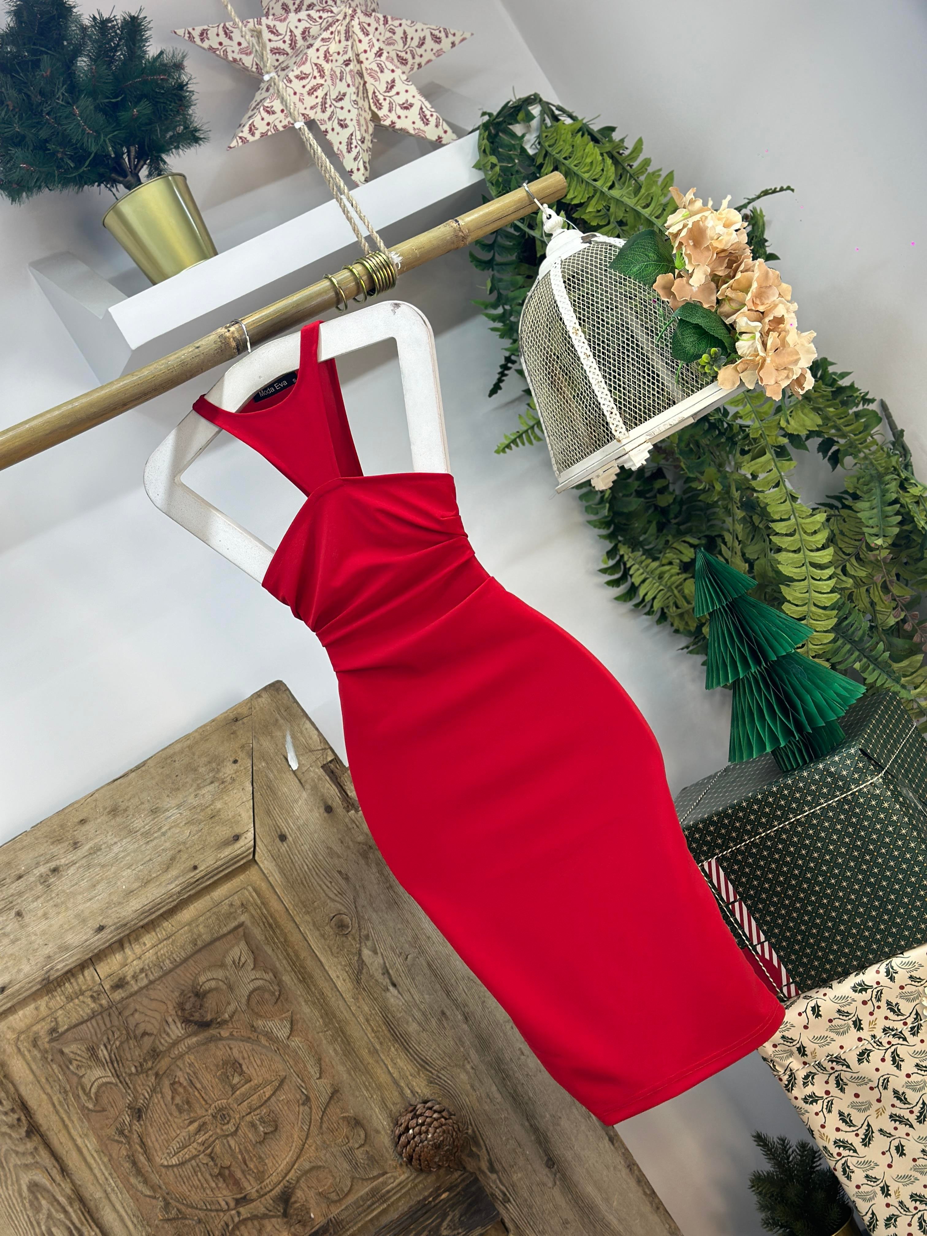 Yaka Detay Straplez Kesim Kalem Elbise