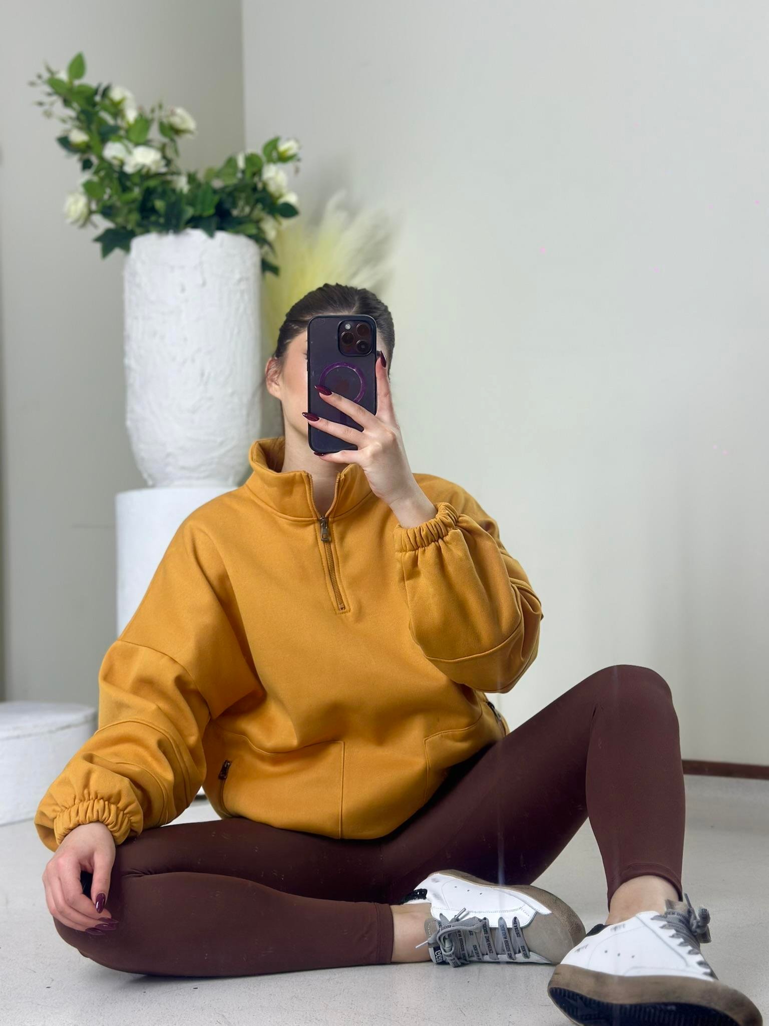 Yaka ve Cep Fermuarlı Rahat Kalıp Sweat