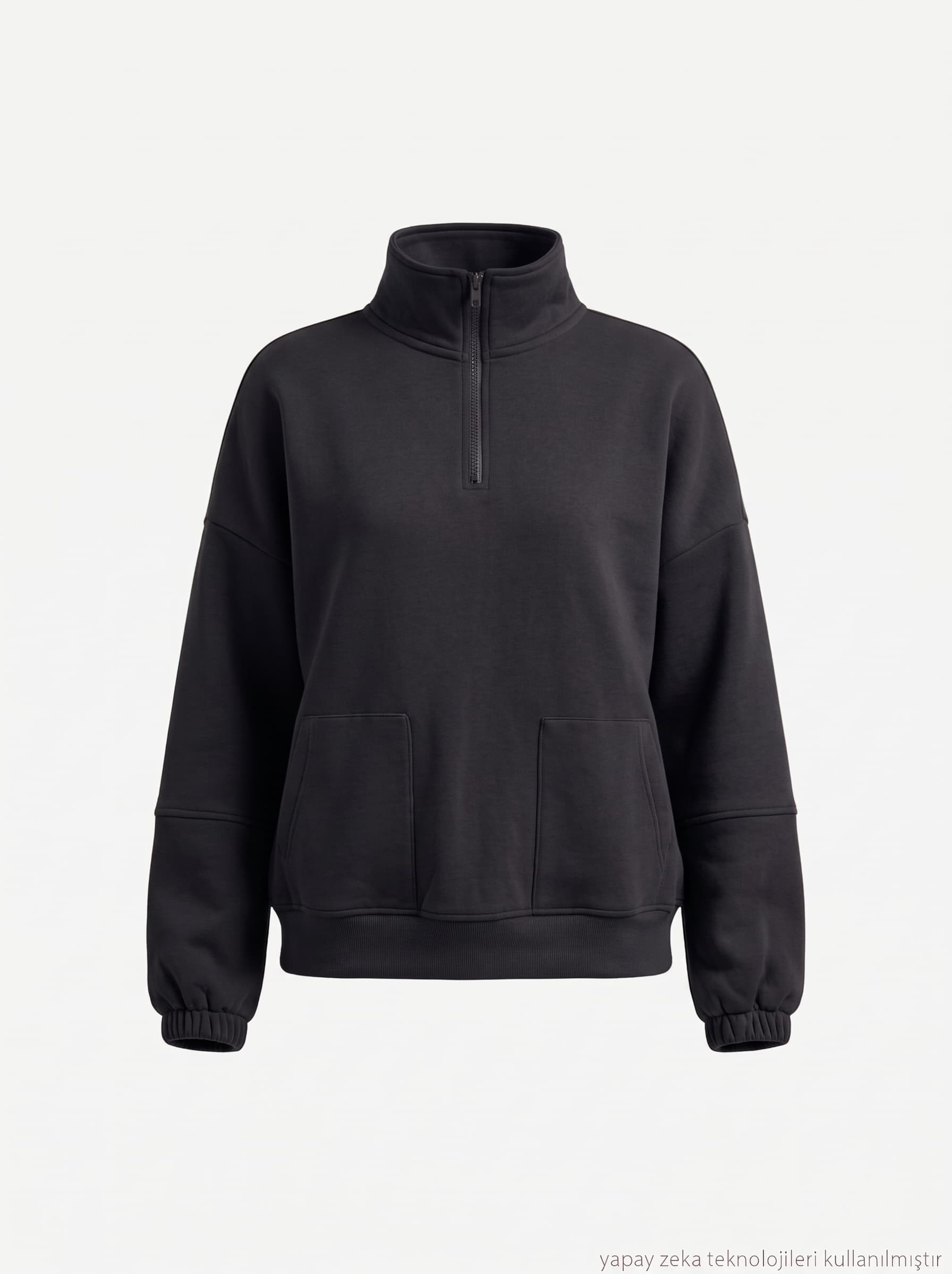 Yaka ve Cep Fermuarlı Rahat Kalıp Sweat
