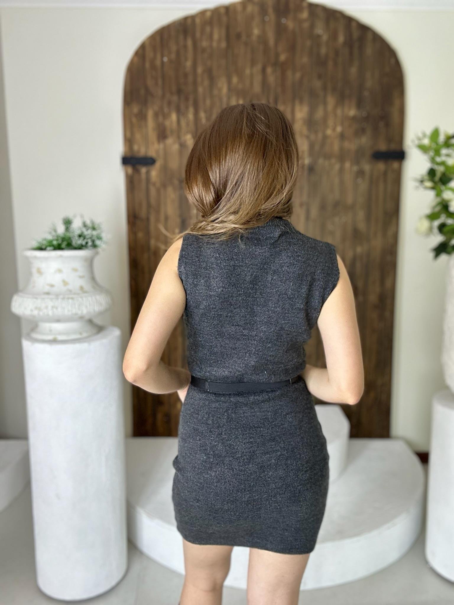 Yarım Balıkçı Yumoş Triko Elbise Kemer Dahil Değildir Antrasit