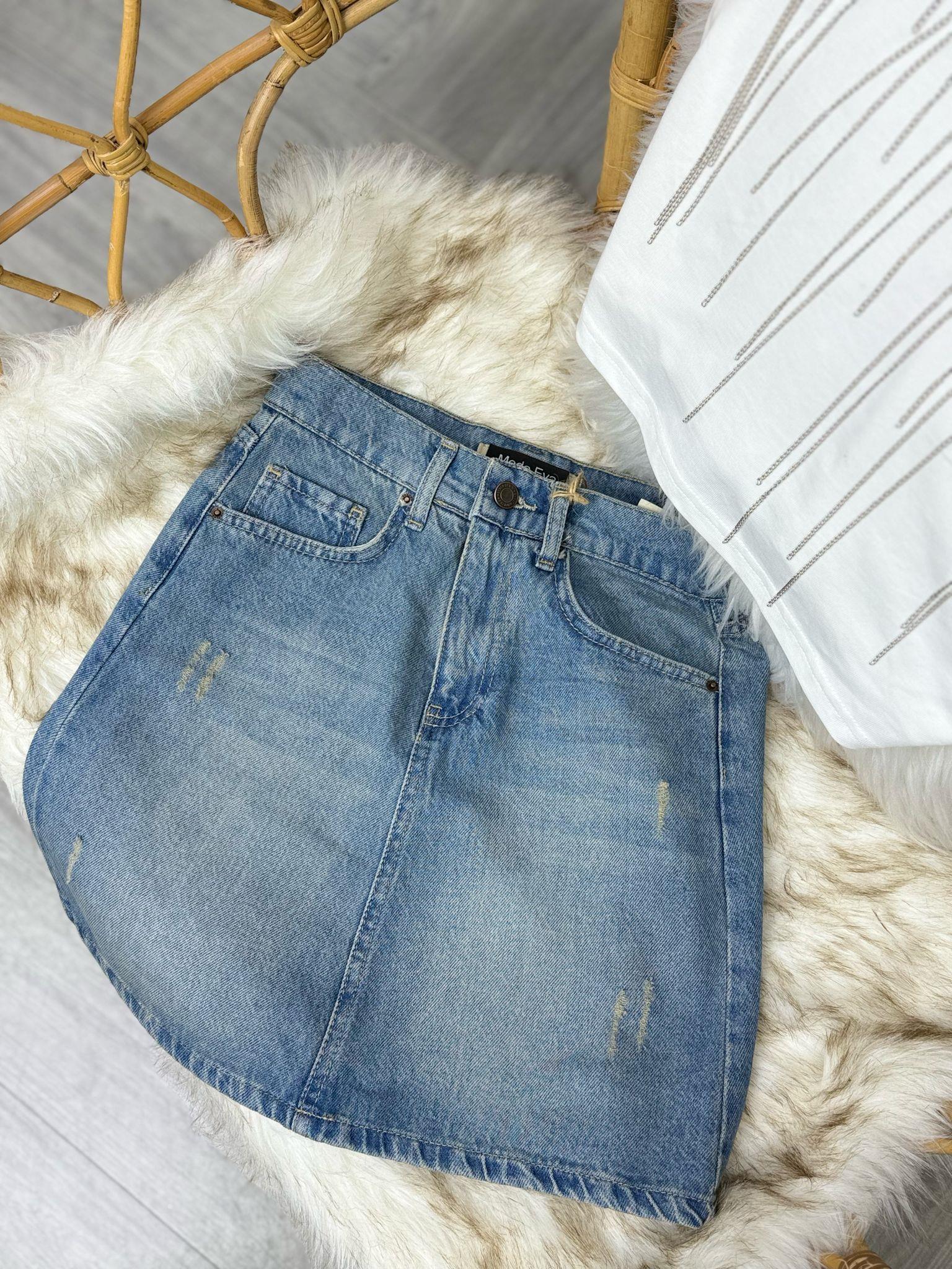 Yıkamalı Eskitme Detay Mini Jean Etek