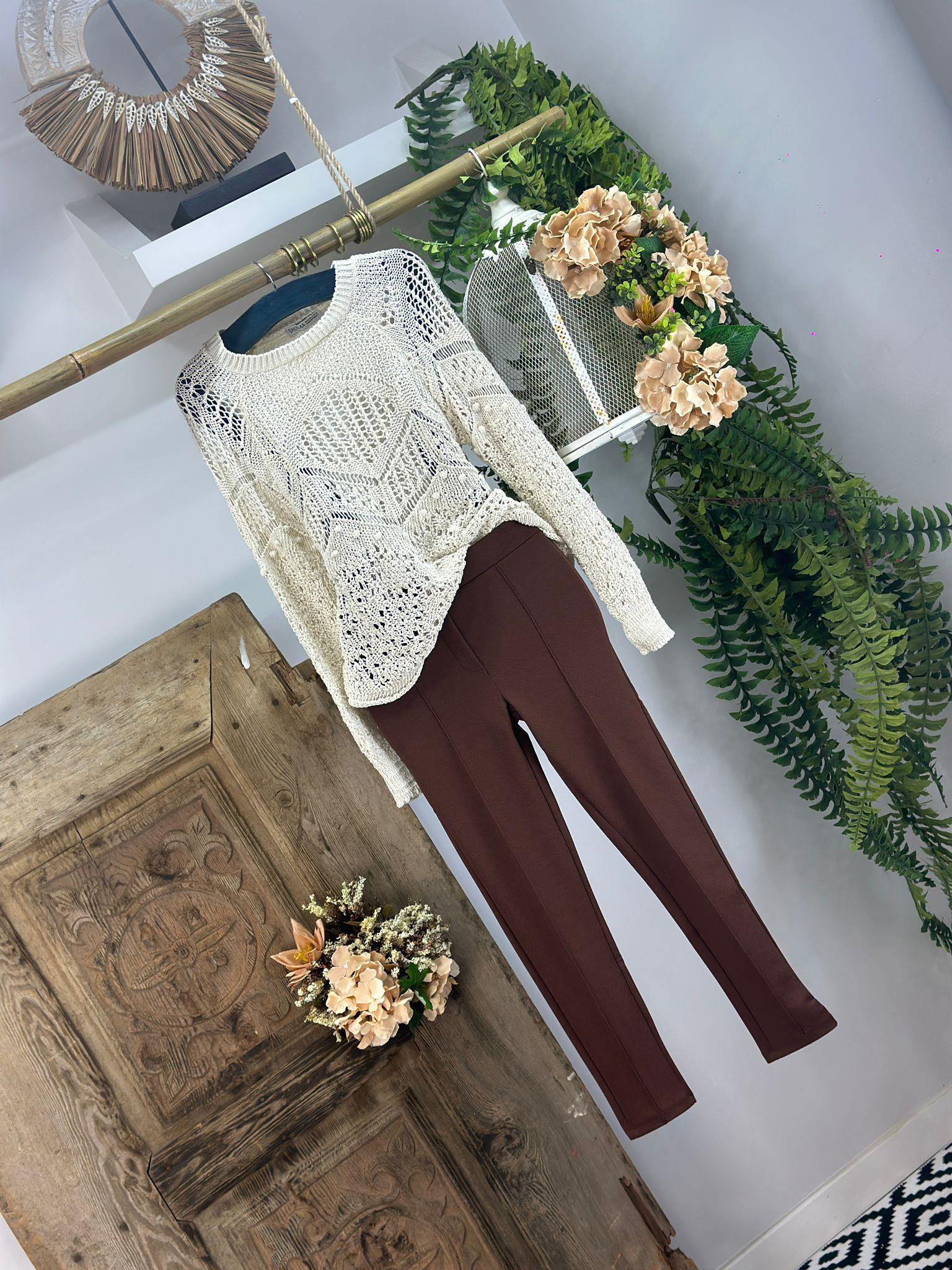 Yüksek Bel Toparlayıcı Likralı Çımalı Cigarette Pantolon 