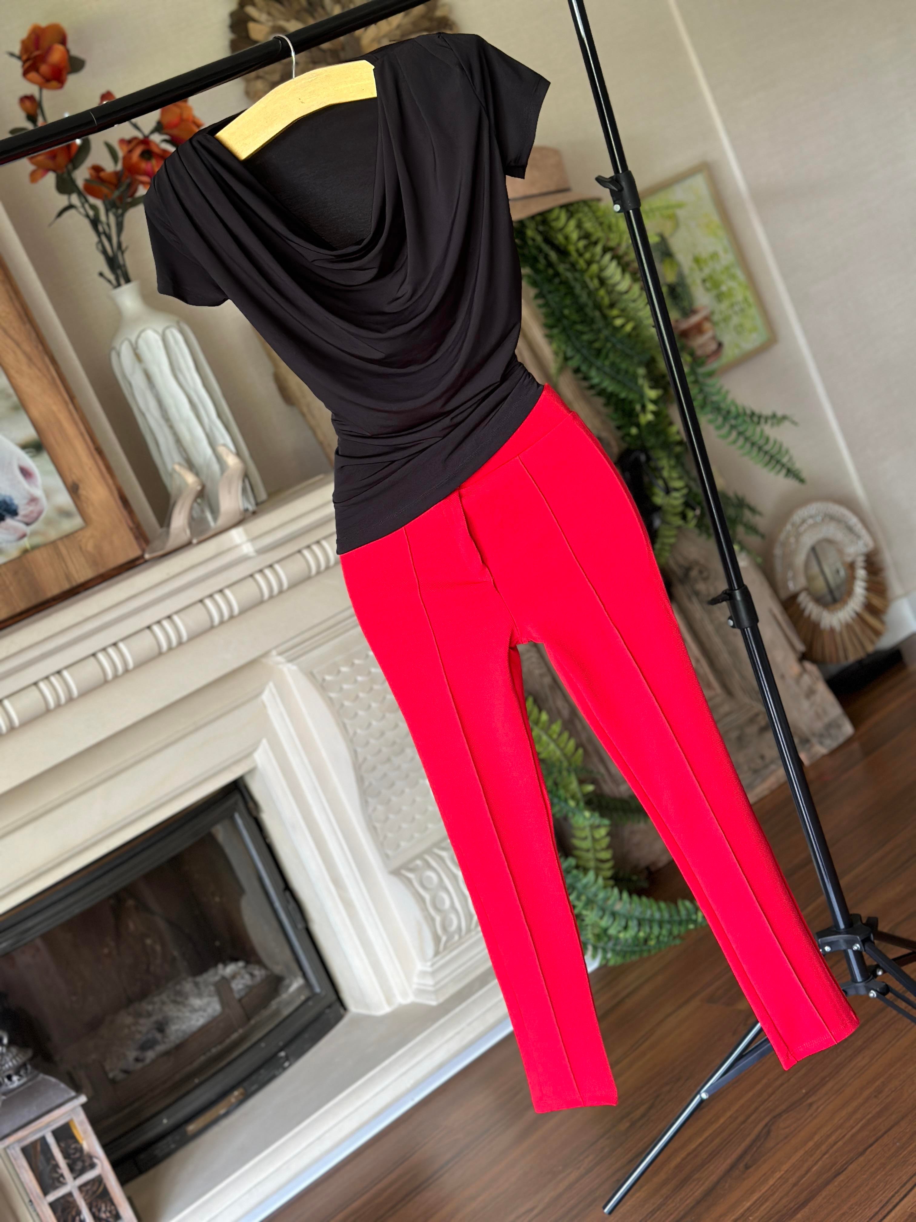 Yüksek Bel Toparlayıcı Likralı Çımalı Cigarette Pantolon 