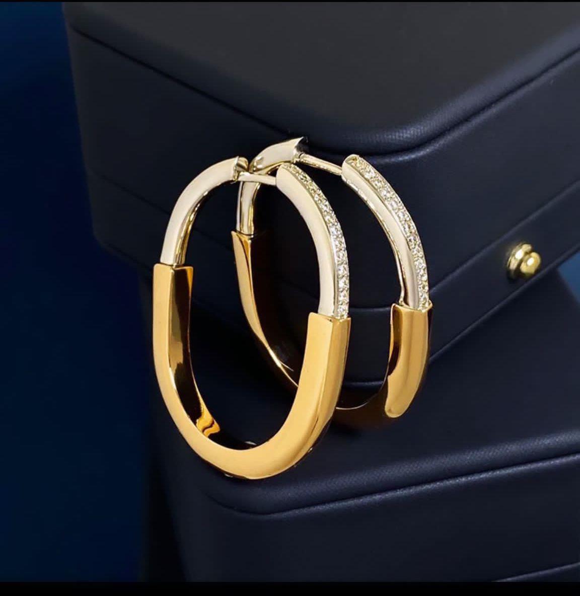 Zirkon Taşlı Çift Renk Detay Özel Üretim Çelik Tasarım Küpe