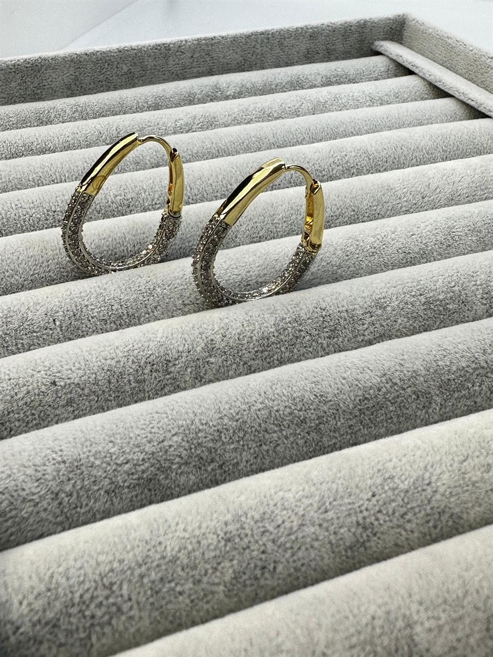 Zirkon Taşlı Tasarım Çift Renkli Halka Küpe