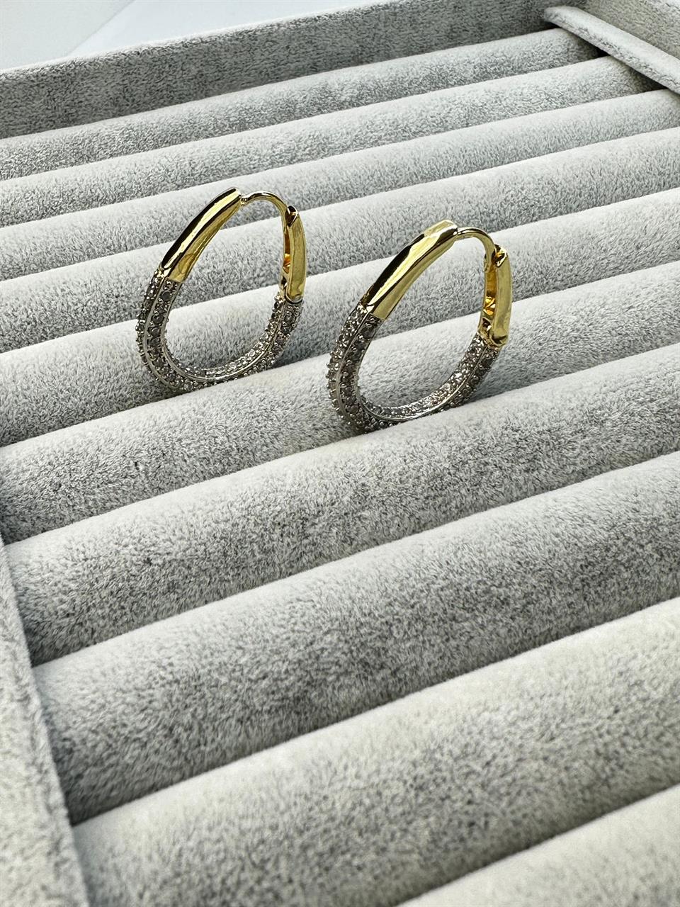 Zirkon Taşlı Tasarım Çift Renkli Halka Küpe