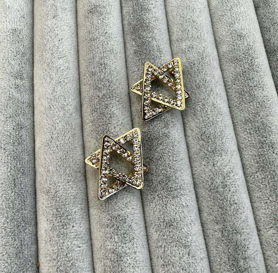 Zirkon Taşlı Tasarım İç İçe Çift Üçgenli Küpe 