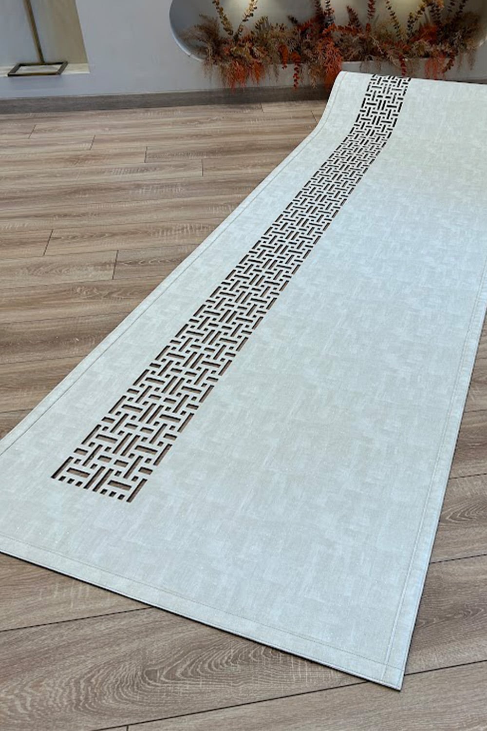 Bej Diamond Çizgi Desen Deri Efektli Modern Halı