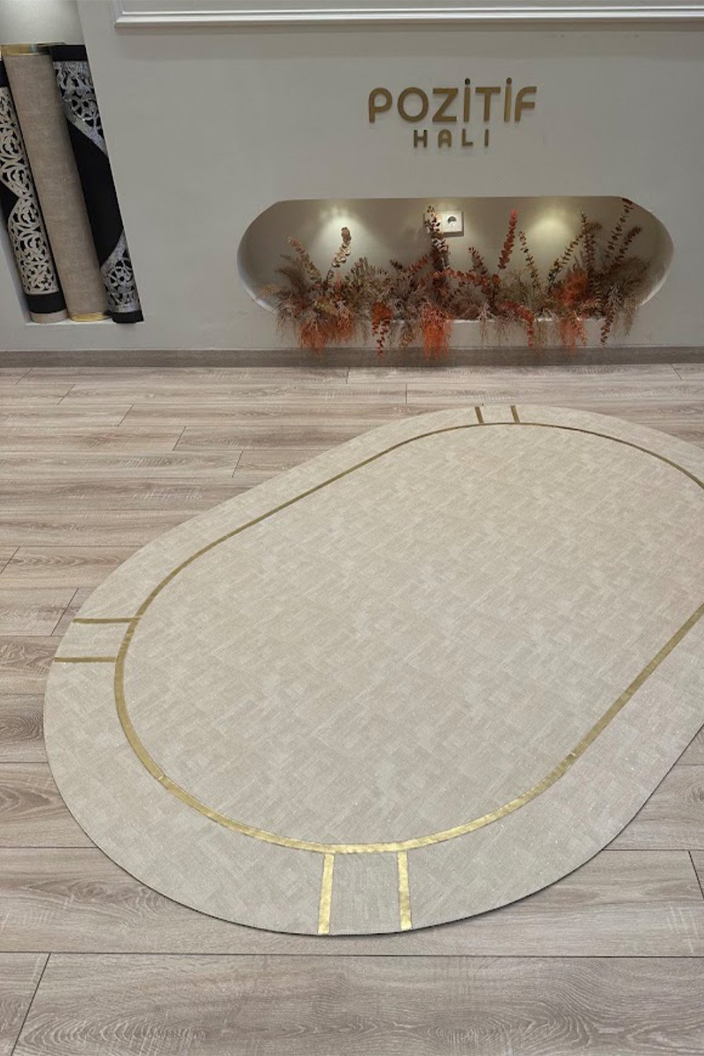 Bej Gold Rono Deri Oval Halı
