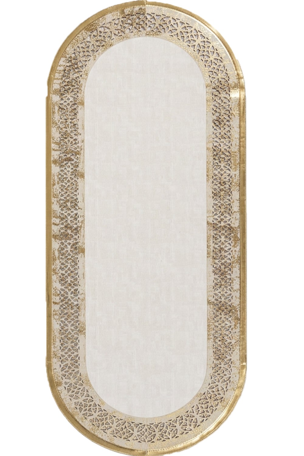 Eskitme Gold Beyaz Rono Deri Oval Halı
