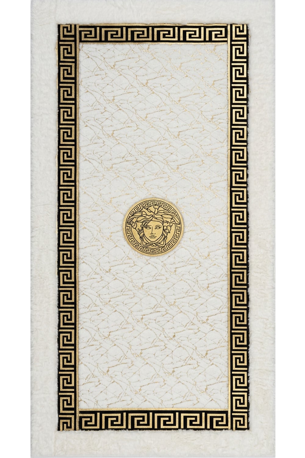 Gold Beyaz Şahmeran Meander Desenli Kadife Yumuşaklığında Tavşan Tüyü Halı