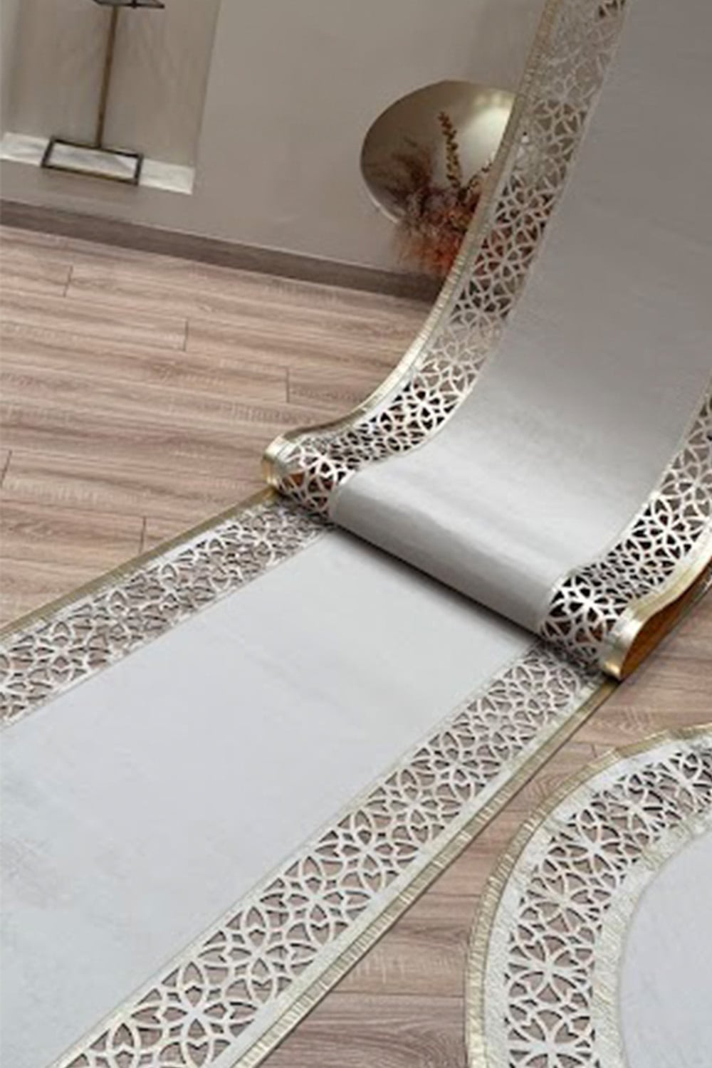 Gold Ekru Eskitme Diamond Deri Efektli Modern Halı