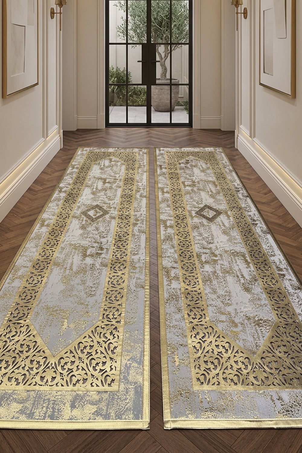 Gold Eskitme Diamond Deri Efektli Modern Halı