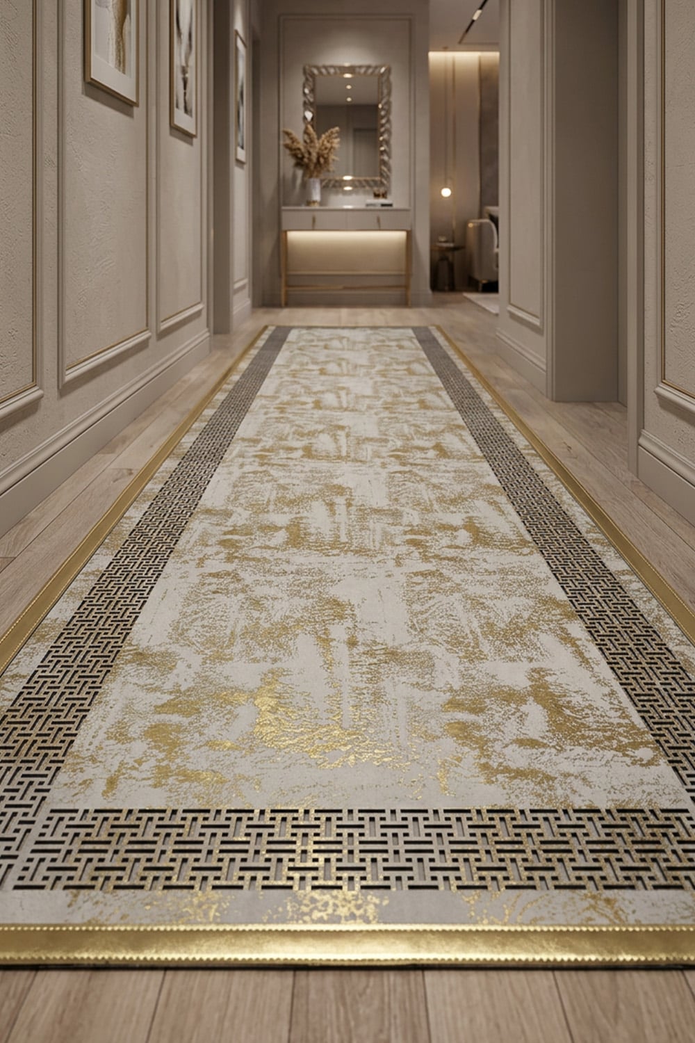 Gold Eskitme Diamond Deri Efektli Modern Halı