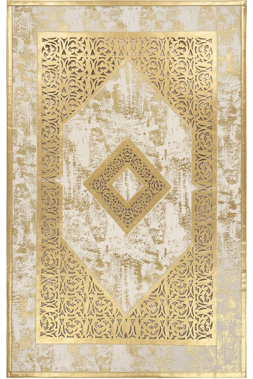 Gold Eskitme Diamond Deri Efektli Modern Halı
