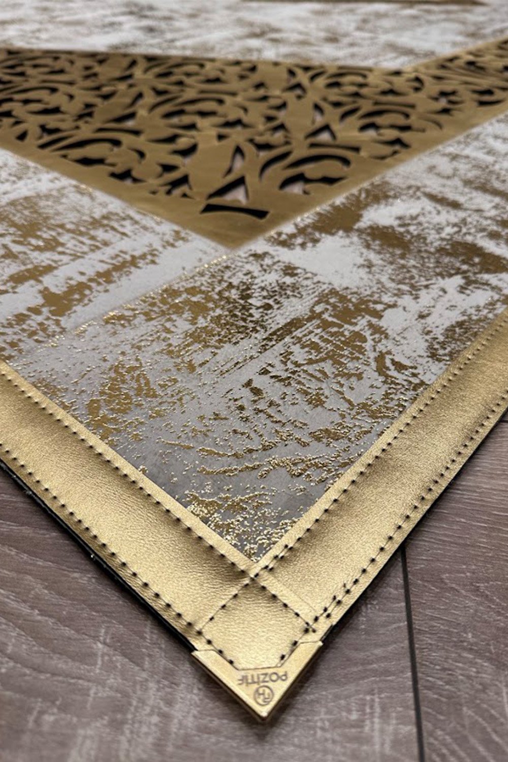 Gold Eskitme Diamond Deri Efektli Modern Halı
