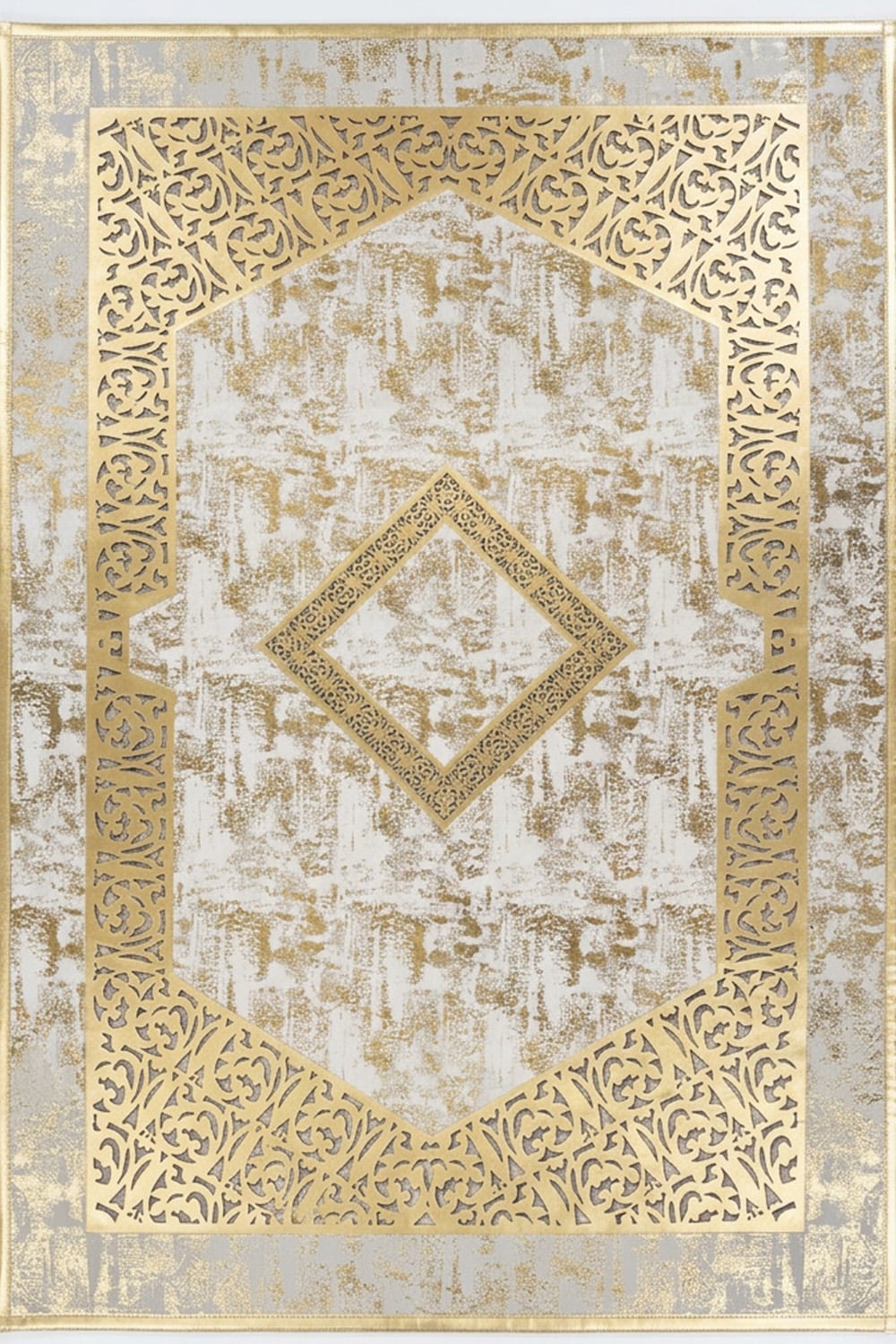 Gold Eskitme Diamond Deri Efektli Modern Halı