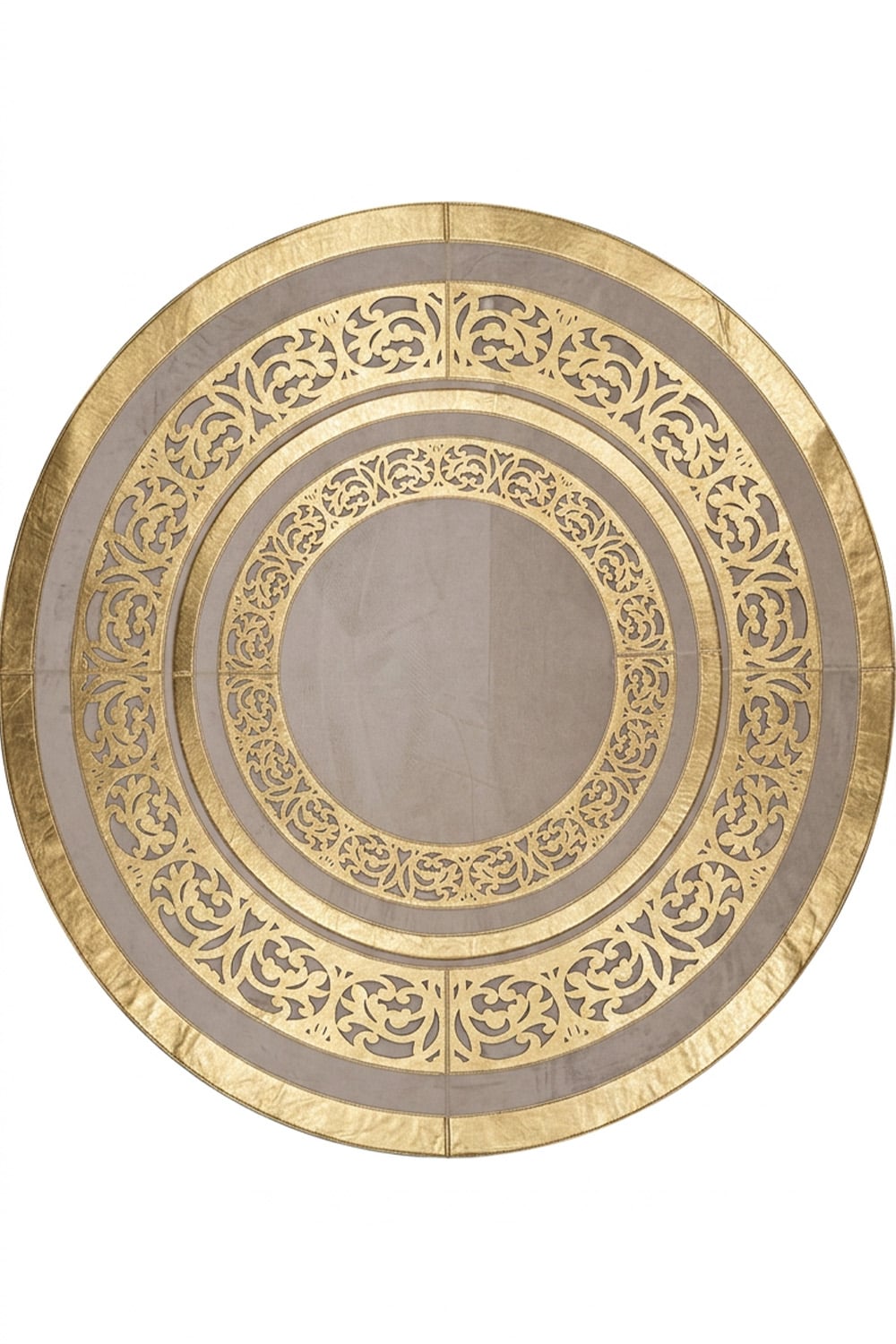 Gold Kahve Diamond Deri Efektli Modern Yuvarlak Halı