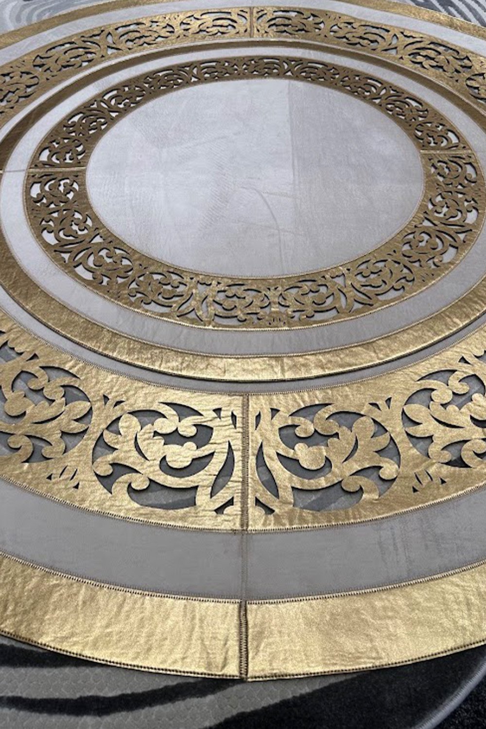 Gold Kahve Diamond Deri Efektli Modern Yuvarlak Halı