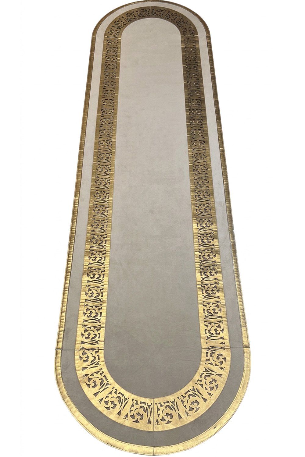 Gold Krem Diamond Deri Efektli Modern Oval Halı