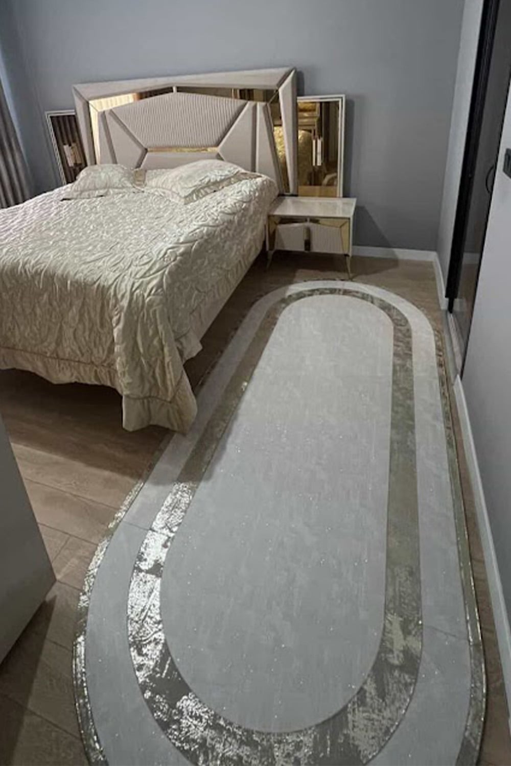Gri Gold Rono Deri Oval Halı