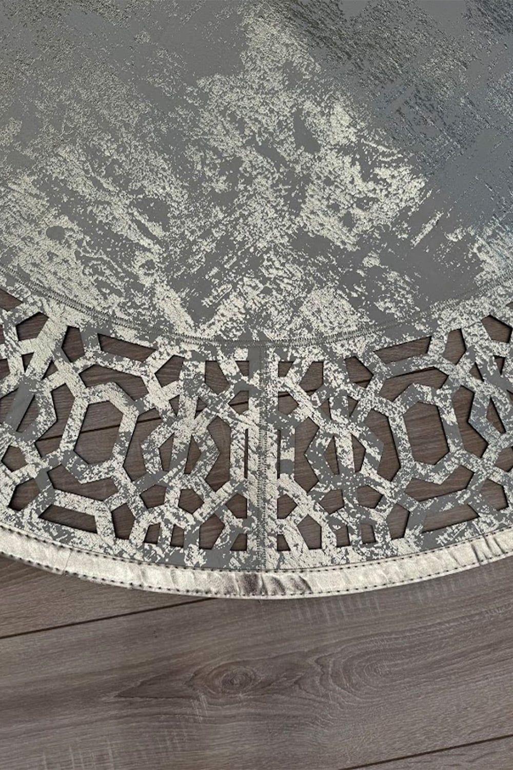 Gri Gümüş Diamond Deri Efektli Modern Oval Halı
