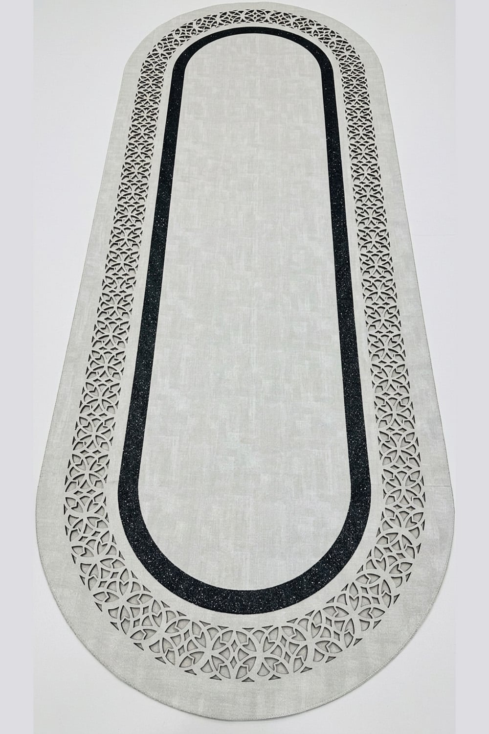 Gri Siyah Rono Deri Oval Halı