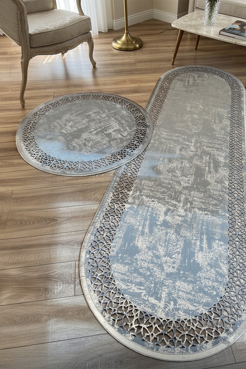Gümüş Gri Diamond Deri Efektli Modern Oval Halı