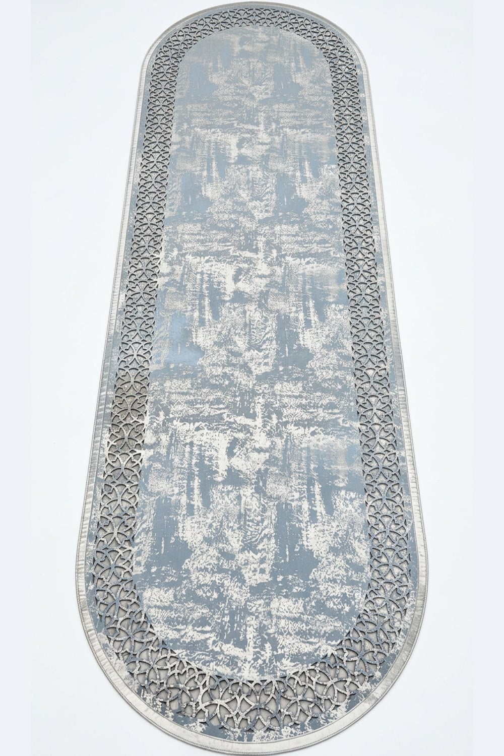 Gümüş Gri Diamond Deri Efektli Modern Oval Halı