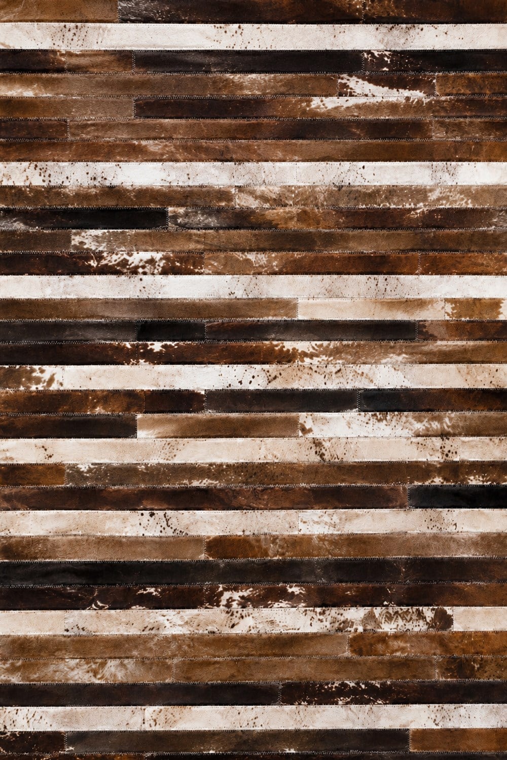 Kahverengi Dana Patchwork Çizgli %100 Dana Derisi Halı