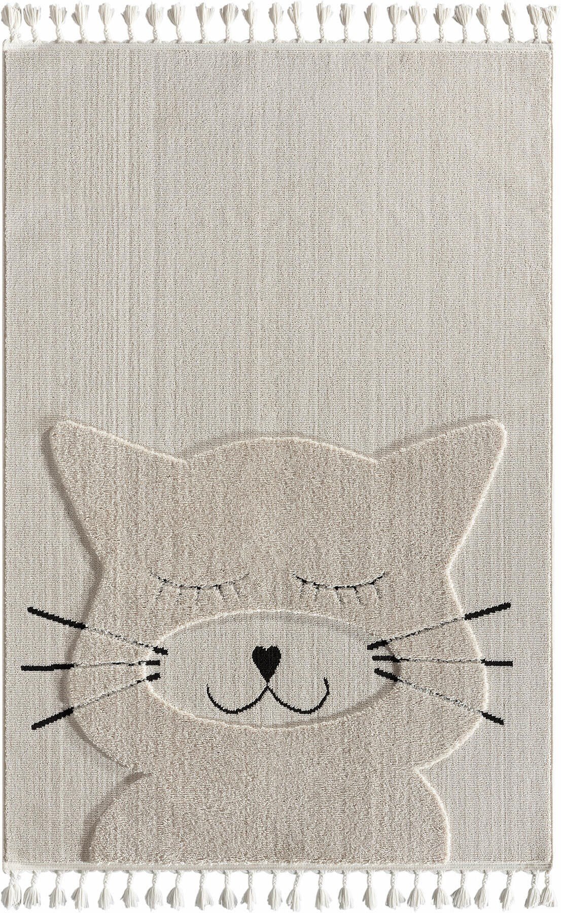 Kids - Kitty Kedi Figürlü Takma Saçaklı Çocuk Odası Halısı