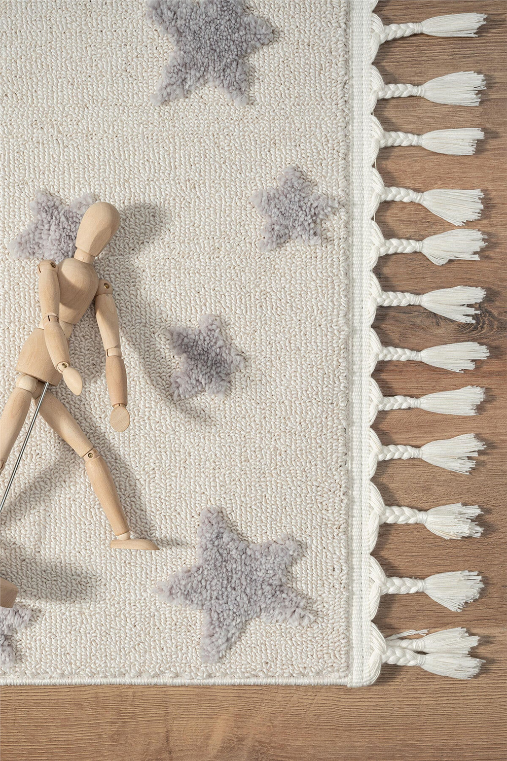 Kids - Starry Yıldız Desenli Takma Saçaklı Bebek ve Çocuk Odası Halısı