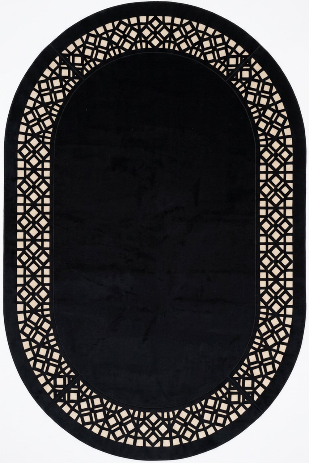 Siyah Diamond Deri Efektli Modern Oval Halı