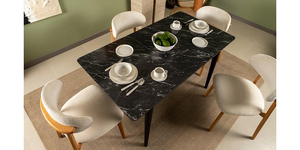 Ala Siyah Mermer Mutfak Masa Takımı