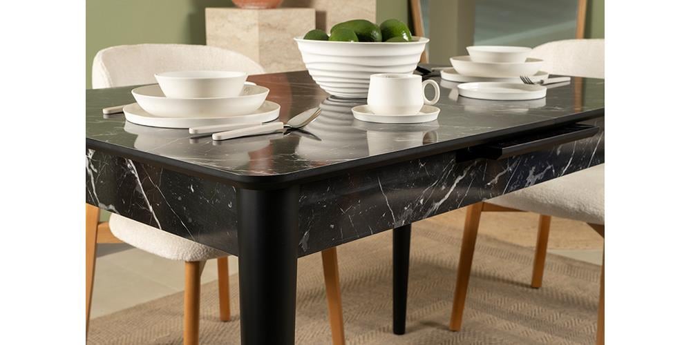 Ala Siyah Mermer Mutfak Masa Takımı