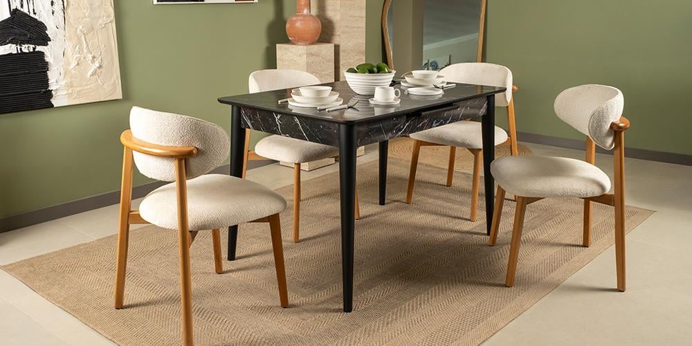 Ala Siyah Mermer Mutfak Masa Takımı