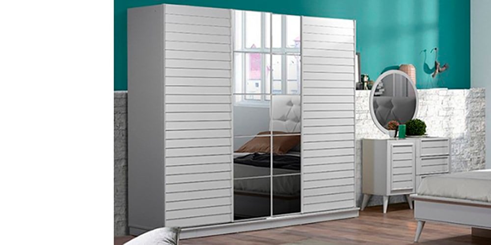 Beykoz Beyaz Sürgülü Gardırop