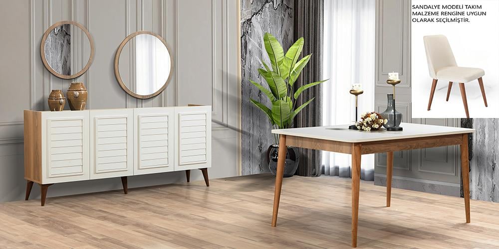 Beykoz Ceviz Beyaz Yemek Odası 