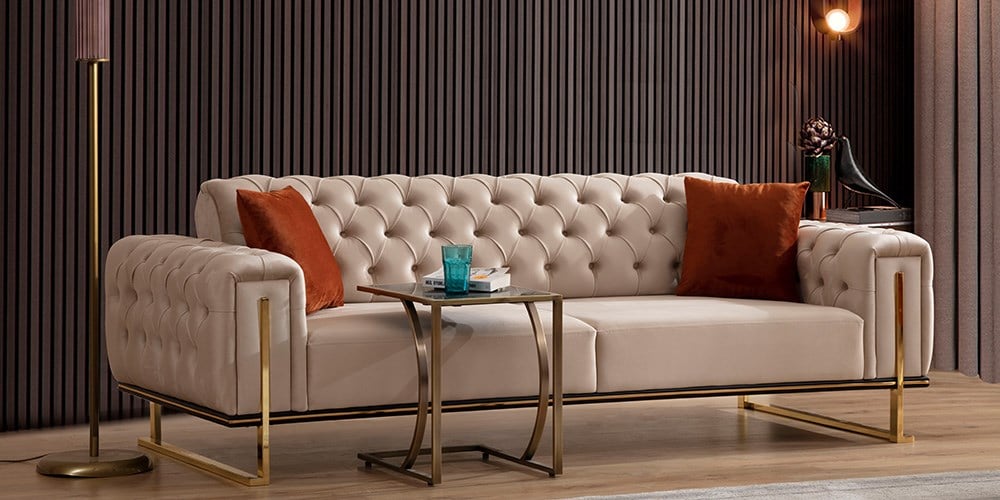 Elegance Gold Ayaklı Üçlü Koltuk