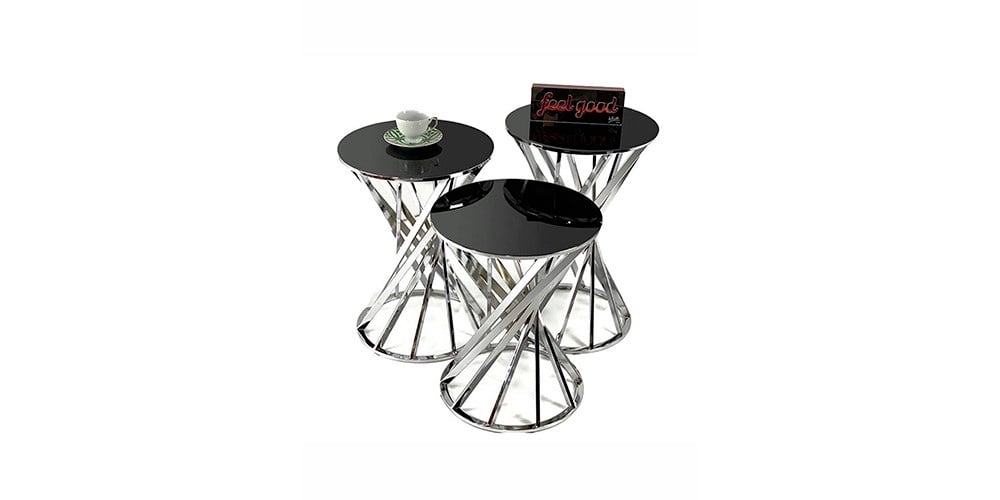 Gümüş Metal Ayaklı Zigon Sehpa