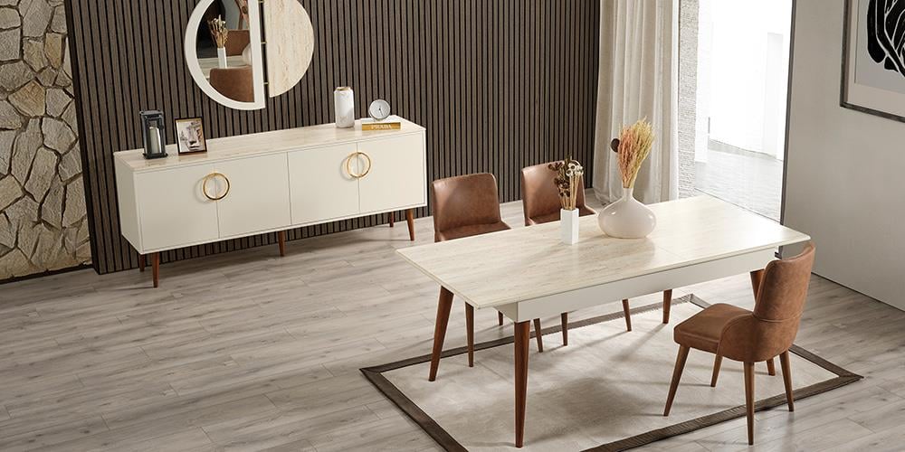 M75 Beyaz Yemek Odası Takımı