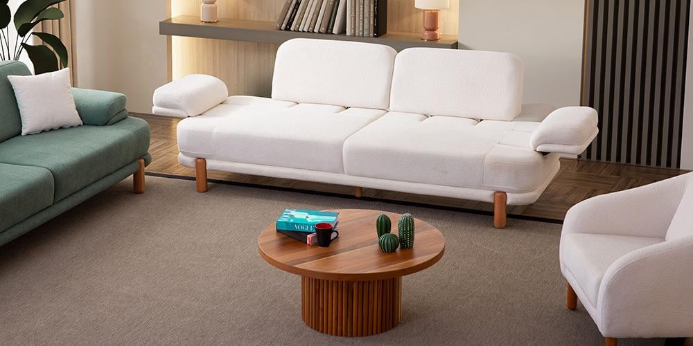 Roma Krem Üçlü Koltuk