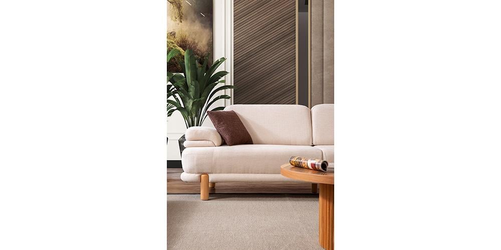 Roma Krem Üçlü Koltuk