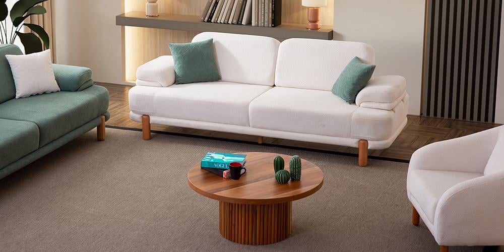 Roma Krem Üçlü Koltuk