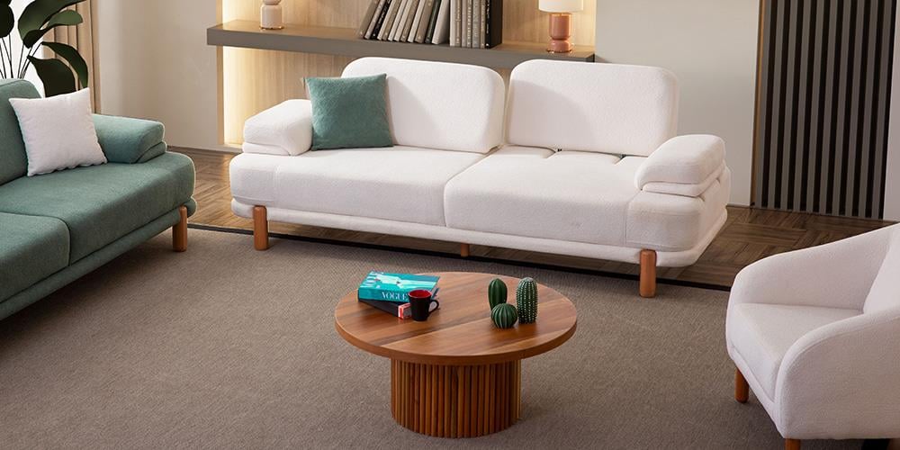 Roma Krem Üçlü Koltuk