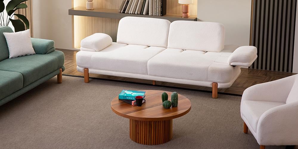 Roma Krem Üçlü Koltuk