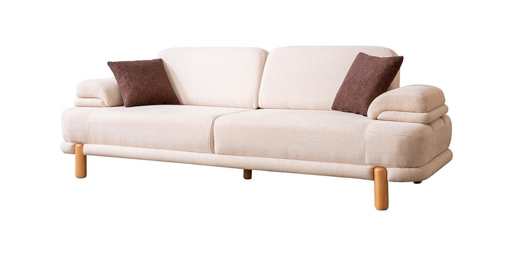 Roma Krem Üçlü Koltuk